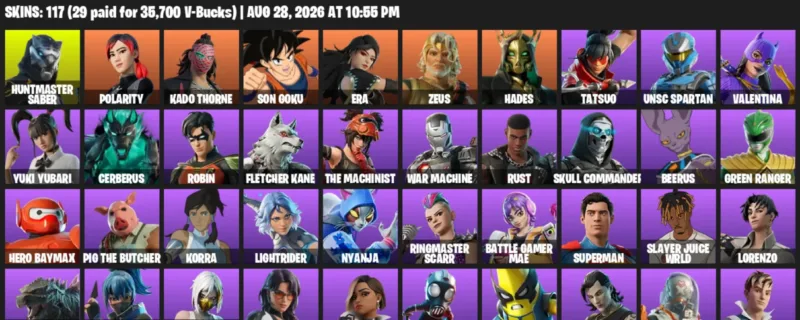 Fortnite account inventory for LVL 3465 - Huntmaster Saber - Polarity - 117 Outfits
