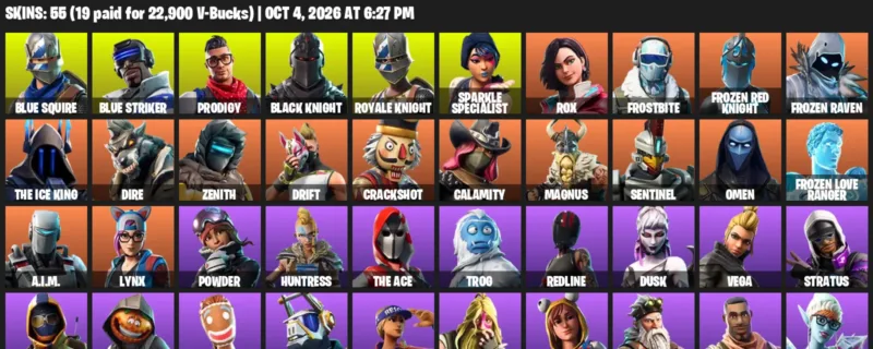 Fortnite account inventory for Blue Squire - Blue Striker - 55 Outfits