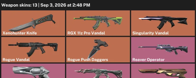 Valorant account inventory for LVL 137 · Xenohunter Knife & RGX 11z Pro Vandal