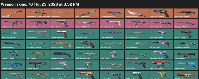 Valorant Accounts listing: LVL 257 · Broken Blade of the Ruined King & Hivemind Sword · 76 Skins - Platinum 2, 76 skins