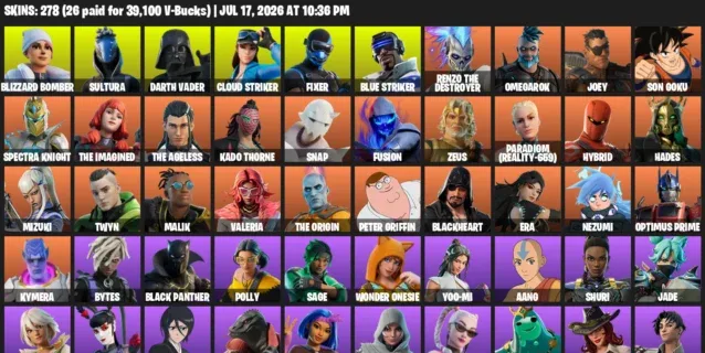 Fortnite Accounts listing: LVL 3112 - Blizzard Bomber - Sultura - 278 Outfits - 278 outfits