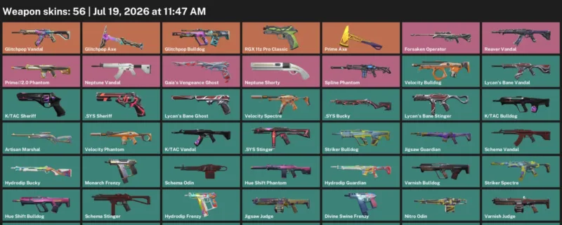 Valorant Accounts listing: LVL 56 · .SYS Bucky & .SYS Sheriff · 56 Skins - Bronze 3, 56 skins