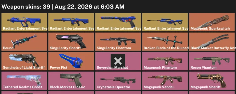Valorant account inventory for LVL 40 · Broken Blade of the Ruined King & Bound Phantom