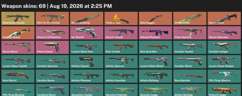 Valorant account inventory for LVL 119 · Reaver Knife & Ruin Dagger