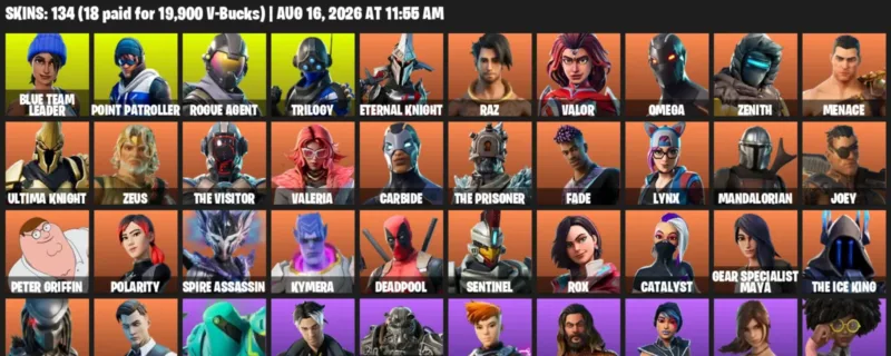 Fortnite account inventory for LVL 2075 - Blue Team Leader - Point Patroller - 134 Outfits