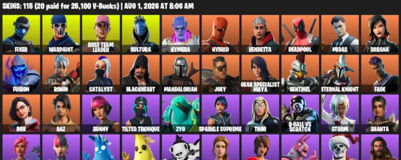 Fortnite account inventory for LVL 2746 - Fixer - Warpaint - 115 Outfits