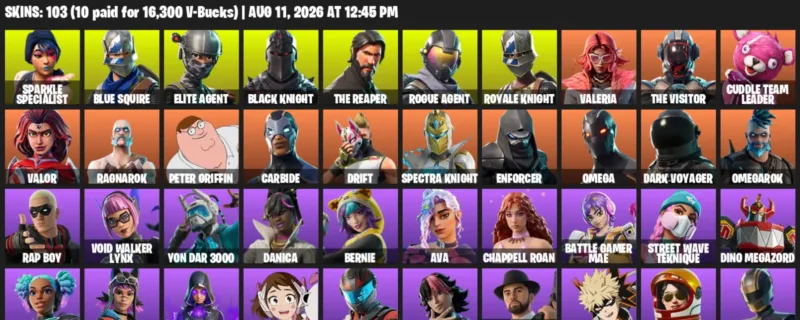 Fortnite account inventory for LVL 794 - Sparkle Specialist - Blue Squire - 103 Outfits