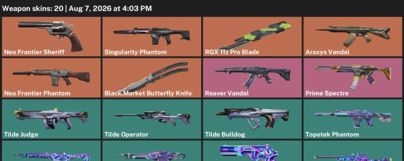 Valorant account inventory for LVL 42 · RGX 11z Pro Blade & Reaver Vandal