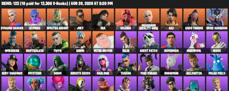Fortnite account inventory for LVL 1931 - Dynamo Dancer - Kymera - 123 Outfits