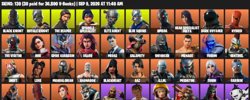 Fortnite account inventory for LVL 2505 - Black Knight - Royale Knight - 130 Outfits