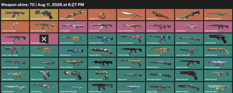 Valorant account inventory for LVL 111 · Celestial Fan & Reaver Knife & RGX 11z Pro Blade