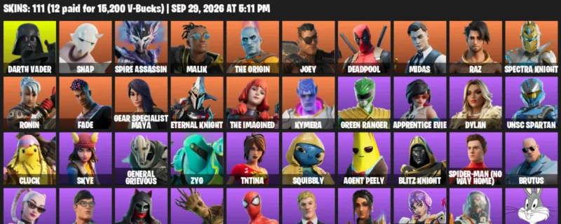 Fortnite account inventory for Darth Vader - Snap - 111 Outfits