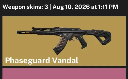 Valorant account inventory for LVL 34 · Phaseguard Vandal & Prime & 2.0 Phantom