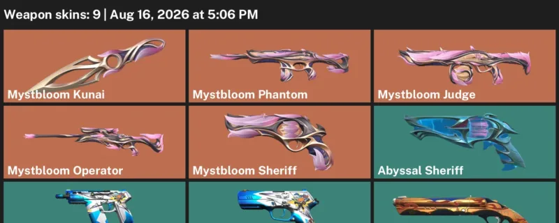 Valorant account inventory for LVL 11 · Mystbloom Phantom & Abyssal Sheriff