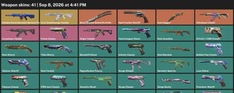 Valorant account inventory for LVL 275 · Ruin Dagger & Cryostasis Vandal