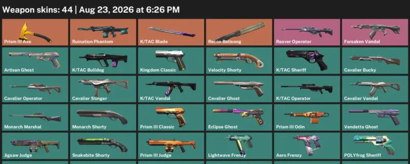Valorant account inventory for LVL 188 · Tac Blade & Cavalier Vandal