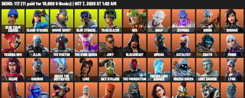 Fortnite account inventory for Blue Team Leader - Cloud Striker - 117 Outfits