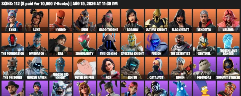 Fortnite account inventory for LVL 2300 - Lynx - Luxe - 112 Outfits