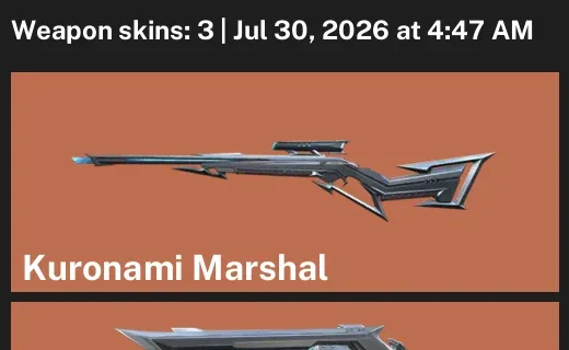 Valorant Accounts listing: LVL 24 · Kuronami Marshal & Kuronami Sheriff · 3 Skins - Iron 3, 3 skins
