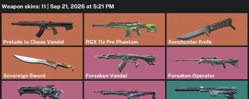 Valorant account inventory for LVL 117 · Sovereign Sword & Xenohunter Knife & Forsaken Vandal