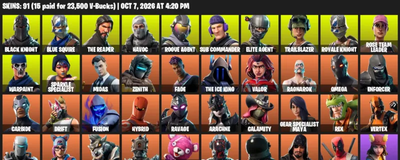 Fortnite account inventory for Black Knight - Blue Squire - 91 Outfits