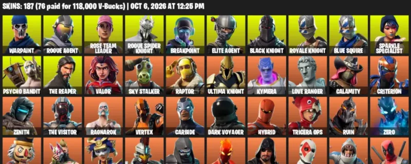 Fortnite account inventory for Warpaint - Rogue Agent - 120 Outfits