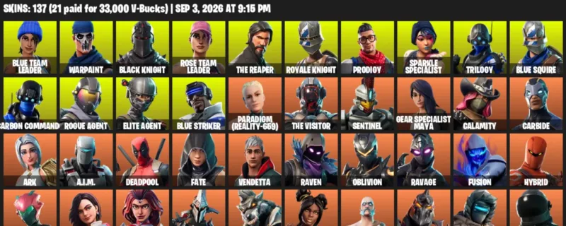 Fortnite account inventory for LVL 1441 - Blue Team Leader - Warpaint - 137 Outfits