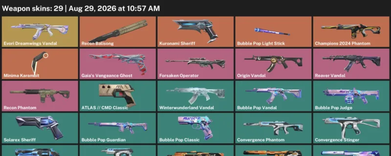 Valorant account inventory for LVL 99 · Minima Karambit & Bubble Pop Vandal