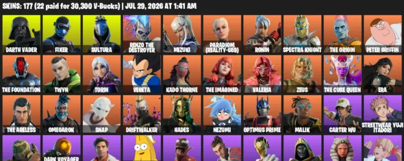 Fortnite Accounts listing: LVL 2667 - Darth Vader - Fixer - 177 Outfits - 177 outfits