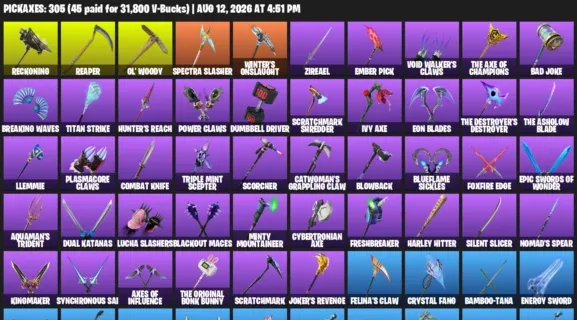 Fortnite account inventory for LVL 5407 - Psycho Bandit - Wonder - 421 Outfits
