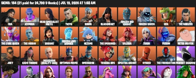 Fortnite Accounts listing: LVL 3148 - Era - Kymera - 154 Outfits - 154 outfits