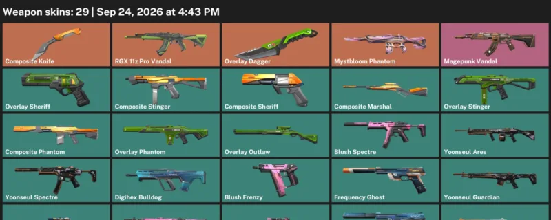 Valorant account inventory for LVL 73 · Composite Knife & Overlay Dagger & 29 Skins Composite Knife