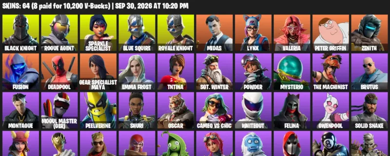 Fortnite account inventory for Black Knight - Rogue Agent - 64 Outfits