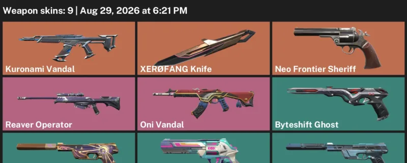 Valorant account inventory for LVL 145 · Kuronami Vandal & Reaver Operator
