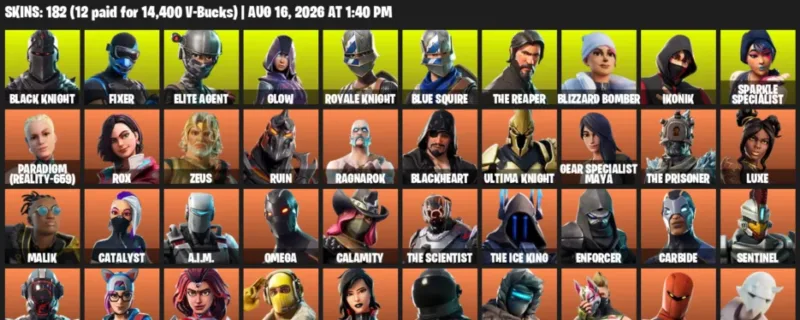 Fortnite account inventory for LVL 1974 - Black Knight - Fixer - 182 Outfits