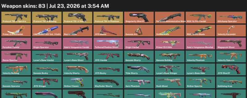 Valorant Accounts listing: LVL 222 · .SYS Melee & Personal Administrative Melee Unit · 83 Skins - Bronze 2, 83 skins