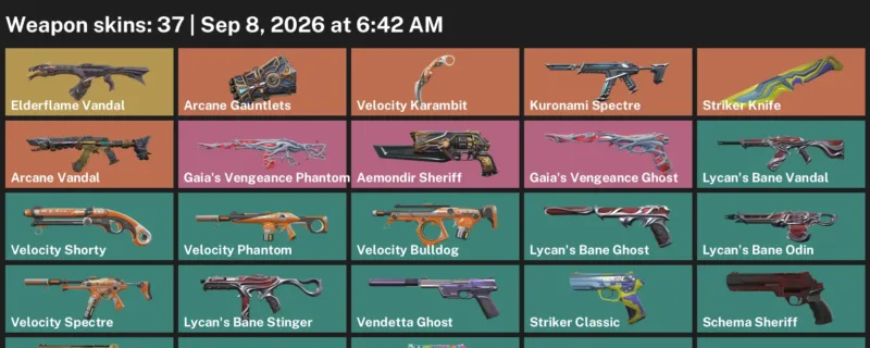 Valorant account inventory for LVL 116 · Arcane Vandal & Striker Knife & Velocity Karambit
