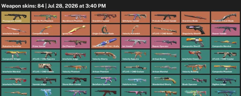 Valorant account inventory for LVL 155 · Ignite Fan & Composite Knife & Forsaken Ritual Blade