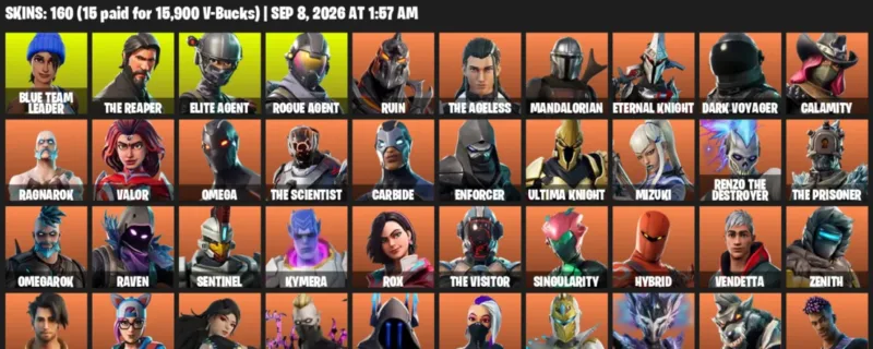 Fortnite account inventory for LVL 2378 - Blue Team Leader - The Reaper - 160 Outfits