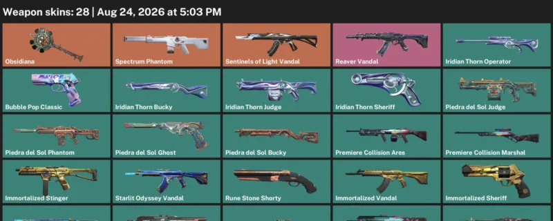 Valorant account inventory for LVL 76 · Immortalized Vandal & Immortalized Sheriff