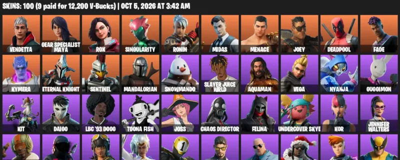 Fortnite account inventory for Vendetta - Gear Specialist Maya - 100 Outfits