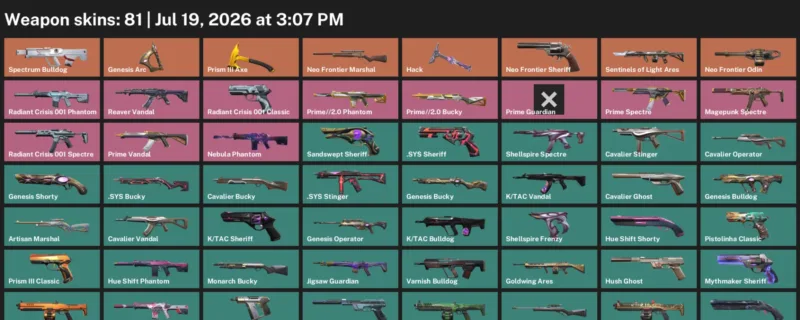 Valorant Accounts listing: LVL 191 · .SYS Bucky & .SYS Sheriff · 81 Skins - Bronze 2, 81 skins