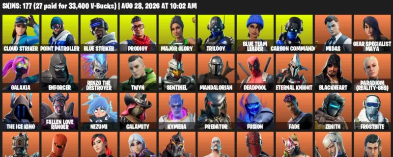 Fortnite account inventory for LVL 3308 - Cloud Striker - Point Patroller - 177 Outfits
