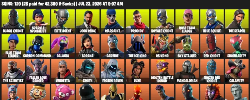 Fortnite Accounts listing: LVL 1150 - Black Knight - Sparkle Specialist - 120 Outfits - 120 outfits