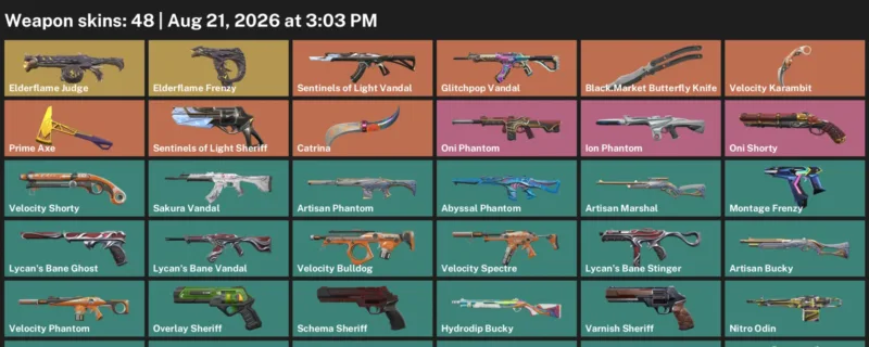 Valorant account inventory for LVL 142 · Velocity Karambit & Abyssal Phantom