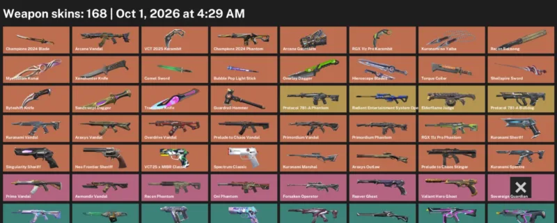 Valorant account inventory for LVL 189 · Byteshift Knife & Champions 2024 Blade & RGX 11z Pro Karambit