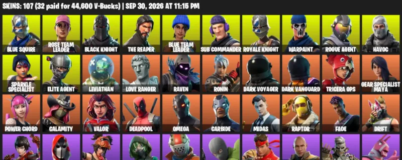 Fortnite account inventory for Blue Squire - Rose Team Leader - 107 Outfits