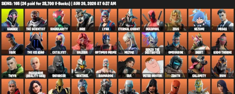 Fortnite account inventory for LVL 3004 - Xander - The Scientist - 165 Outfits