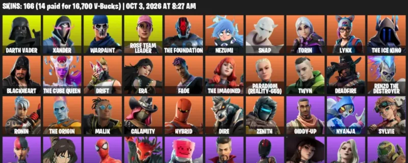 Fortnite account inventory for Darth Vader - Xander - 120 Outfits
