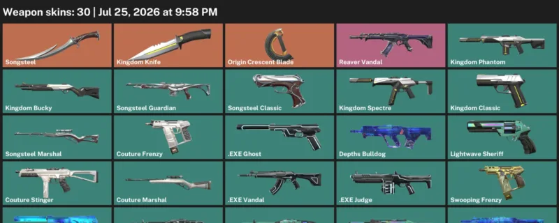 Valorant Accounts listing: LVL 83 · Kingdom Knife & Origin Crescent Blade · 30 Skins - Silver 1, 30 skins